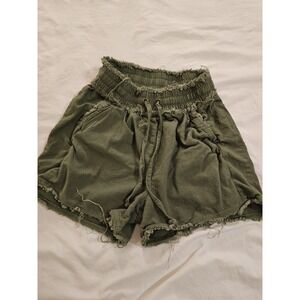 Zenana Olive Green Elastic Waist Raw Hem Shorts Youth Size S